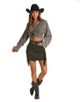 Black Denim Double Fringe Skirt