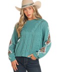 Aztec Sleeve Sweater- BW32T04469- Blue-