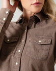 Kaycee Denim Top- Brown-