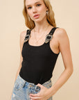 Western Buckle Bodysuit Tank- Black