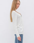 Bejeweled V-Neck Long Sleeve - White