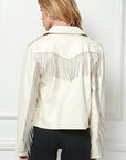 Rhinestone Fringe White Vegan Leather Jacket