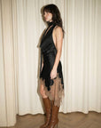 Satin Lace Dress with Scarf