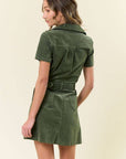 Short Sleeve Corduroy Dress- Olive