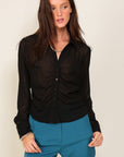 Sheer Collared Button-Up- Black