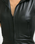 Leather Zip-Up Tank- L4028- Black -