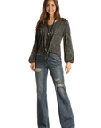 Snake Print Long Sleeve with Tie Detail-