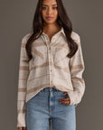 Cream, Tan & Gray Plaid Button Up