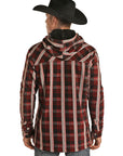 Fleece Hoodie Shacket in Red Plaid