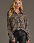 Gray, Tan & White Plaid Button Up