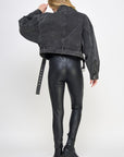 Black Denim Biker Jacket- VJ71810