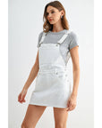 Denim Overall Mini Dress- White