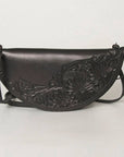 Crescent Crossbody Bag with Tooling- Black: ADBG338A