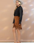 Black Satin Fringe Button Up
