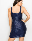 Sleeveless Sequin Square Neck Dress