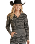 Aztec Knit Hoodie- Grey-