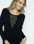 Long Sleeve with Sheer V-Neck and Lace- Up Side