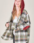 Multi-Colored Plaid Shacket with Hood