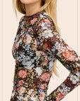 Sheer Floral Mesh Top - Black-