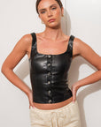 Vegan Leather Button Up Tank- Black