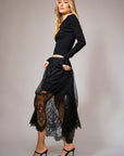 Sheer Lace Maxi Skirt- Black
