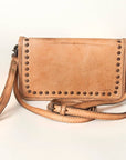 Distressed Leather Wallet with Crossbody Strap: Brown: NMBG129A