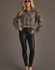 Gray, Tan & White Plaid Button Up