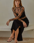 Sheer Layering Design Mesh Shirt- Black
