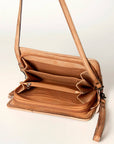 Distressed Leather Wallet with Crossbody Strap: Brown: NMBG129A