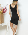 Cinched Knee Tank Dress- Black-