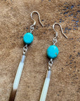 Porcupine Quill & Turquoise Earrings, with Silver Earwires
