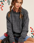 Nellie- Woven Pattern Sweater- Charcoal Black-