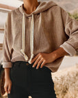Cropped Waffle Knit Hoodie -