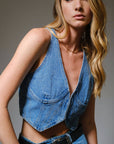 Denim V-Neck Vest- Medium Wash-