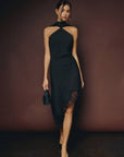 Halter Lace Neck Dress- Black