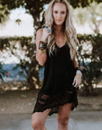 Lace Hem Slip Dress- Black