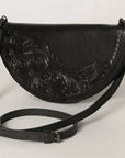 Crescent Crossbody Bag with Tooling- Black: ADBG338A