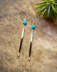Porcupine Quill & Turquoise Earrings, with Silver Earwires