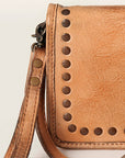 Distressed Leather Wallet with Crossbody Strap: Brown: NMBG129A