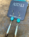 Porcupine Quill & Turquoise Earrings, with Silver Earwires