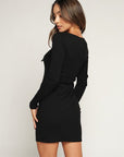 Long Sleeve Mini Dress w/ Pockets & Zip