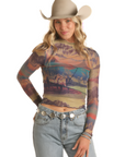 Western Scene Mesh Top
