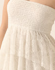 Strapless Lace Hi-Low Maxi Dress- White-