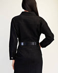Long Sleeve Denim Mini Dress- Black