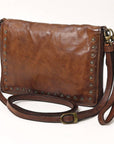 Leather Crossbody Wallet Bag with Studs: Brown: SWC197BRN