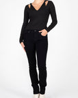 V-Neck Knot Tie Top- Black-