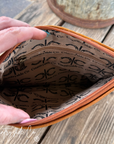 Checkered Cowhide Make Up Toiletry Bag Wristlet: Black