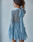 Woven Chiffon Ruffled Dress- Dusty Blue