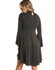 Bell Sleeve Studded Dress- Black-