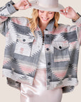 Aztec Print Shacket- Grey/Pink-